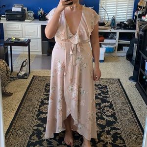 WAYF pink wrap floral dress